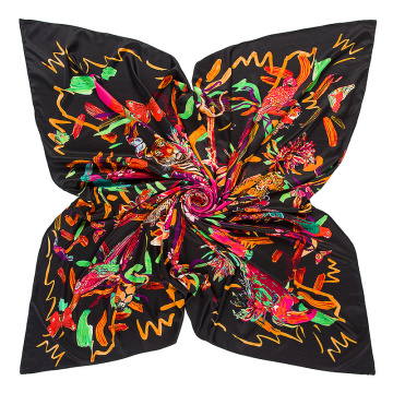 Hot selling 130x130cm square scarf flowers and birds digital print scarf imitation silk scarf